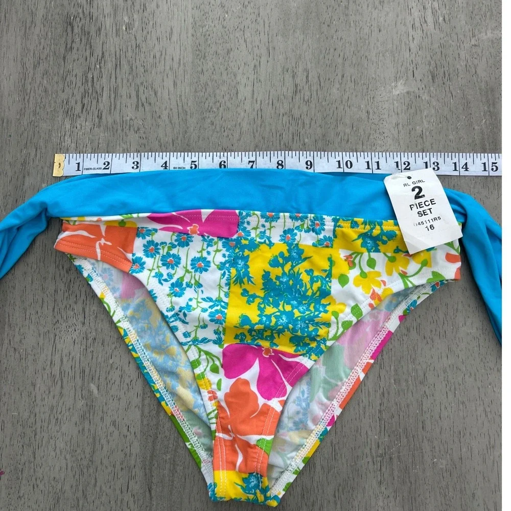 Ralph Lauren Girl Floral Patchwork Bikini Bottom Blue Pink Yellow Size 16 NWT